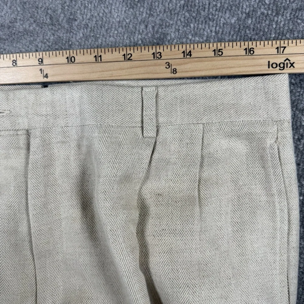 Vintage Jos A Bank Pants Men's 34x31 Beige Wool Blend Double Pleated Cuffed